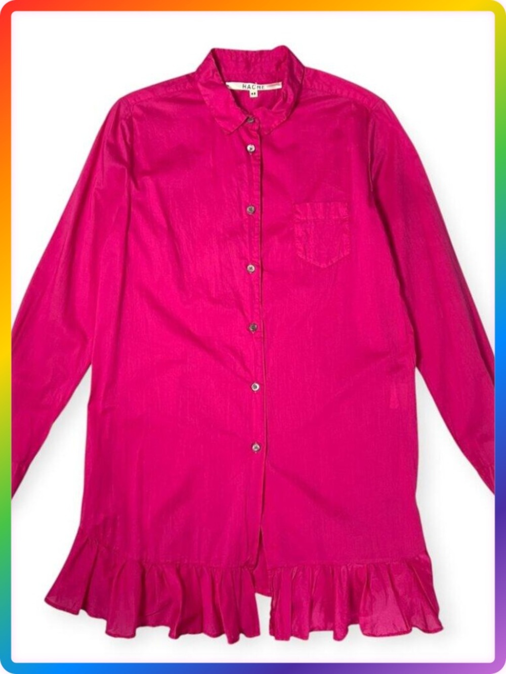 HACHE Frill Hem Mini Shirt Dress 42 US 6 Fuchsia Pink Cotton Italy